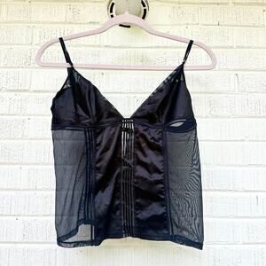 Vintage Y2K (2006) Victoria’s Secret Very Sexy Black Satin Mesh Tank